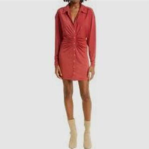 NWT Cinq a Sept  "Arden" Ruched Matte Jersey Button-up Mini Dress sz.S Ret.$345